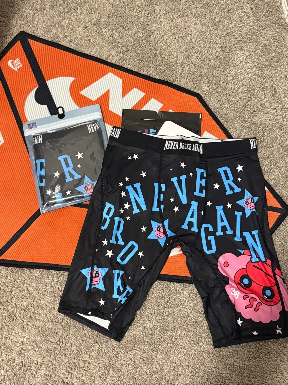 Never Broke Again Men's Black Boxer Briefs with Blue & Pink Graphics